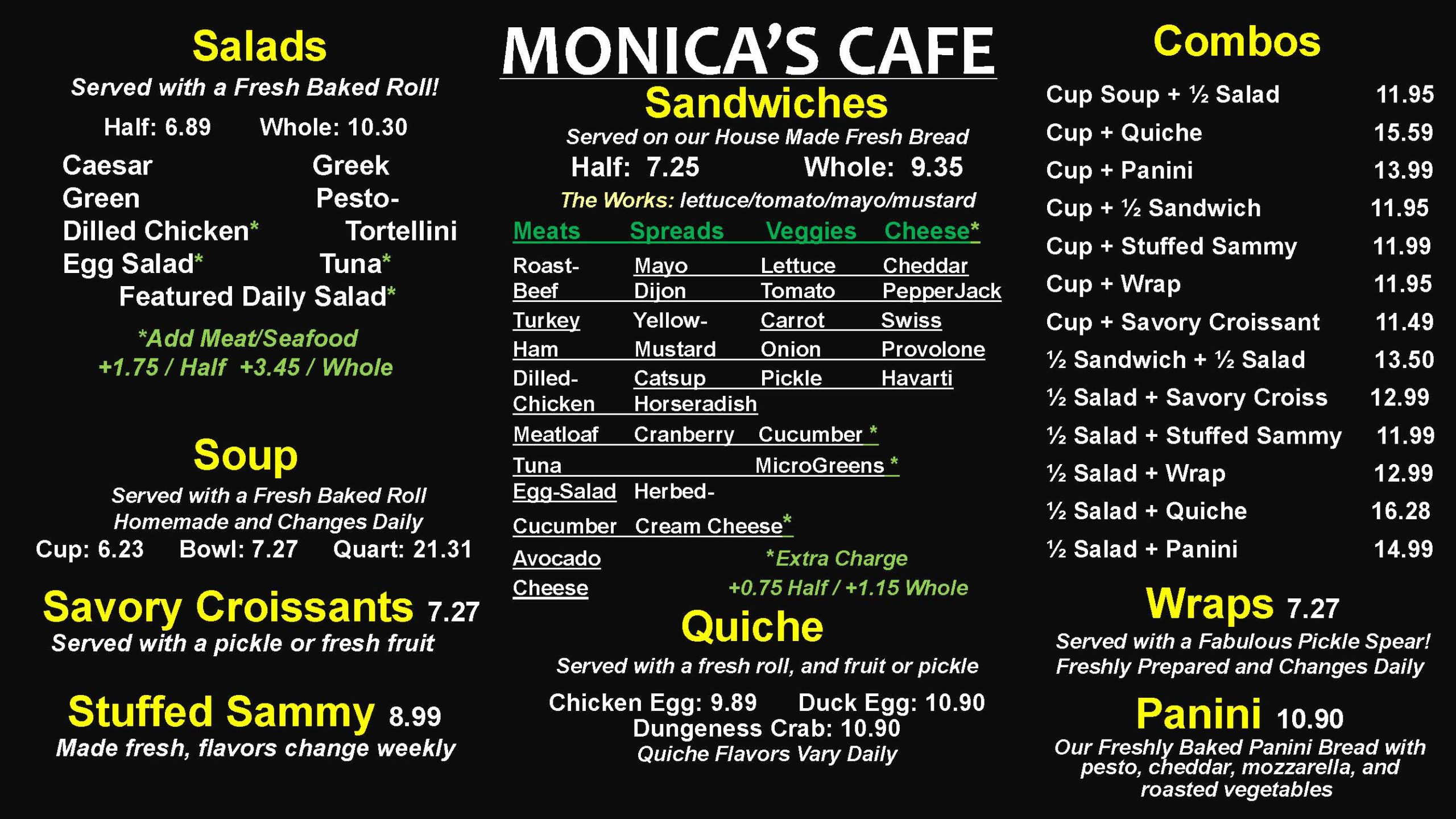 Menus Monica S Waterfront Bakery Cafe